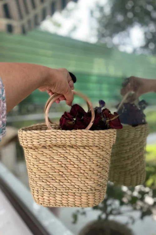 Handcrafted Mini Bucket Bag With Cane Handles