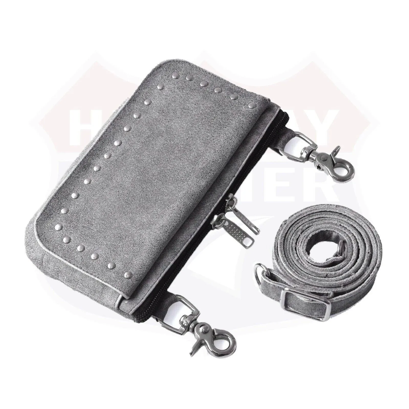 HL80151GRAY Stud Leather Hip Clip Purse Bag Women Grey Waist Bag Fanny Pack Motorcycle GRAY