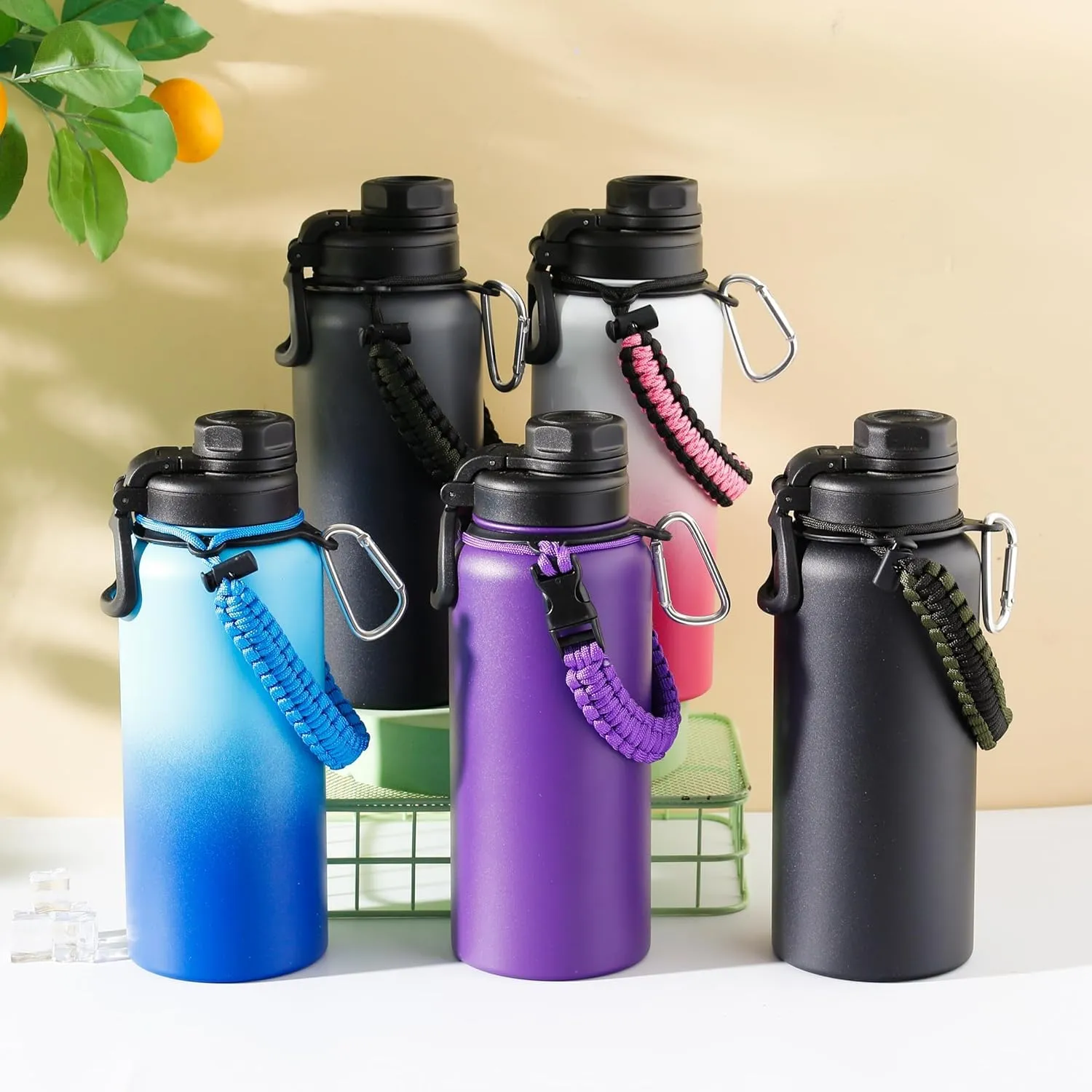 Homestic Water Bottle | Steel Water Bottle for Daily Use | Vacuum Insulated Flask Water Bottle with Rope | Hot & Cold Water Bottle | 960 ML | LX-230606 | Black