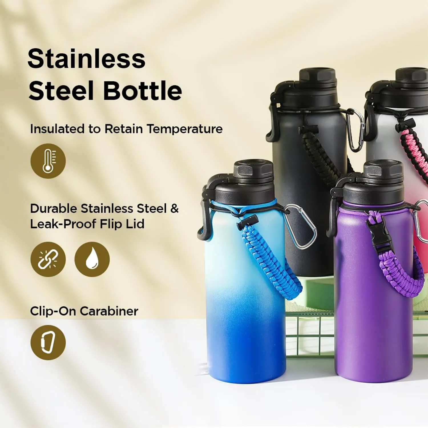 Homestic Water Bottle | Steel Water Bottle for Daily Use | Vacuum Insulated Flask Water Bottle with Rope | Hot & Cold Water Bottle | 960 ML | LX-230606 | Black