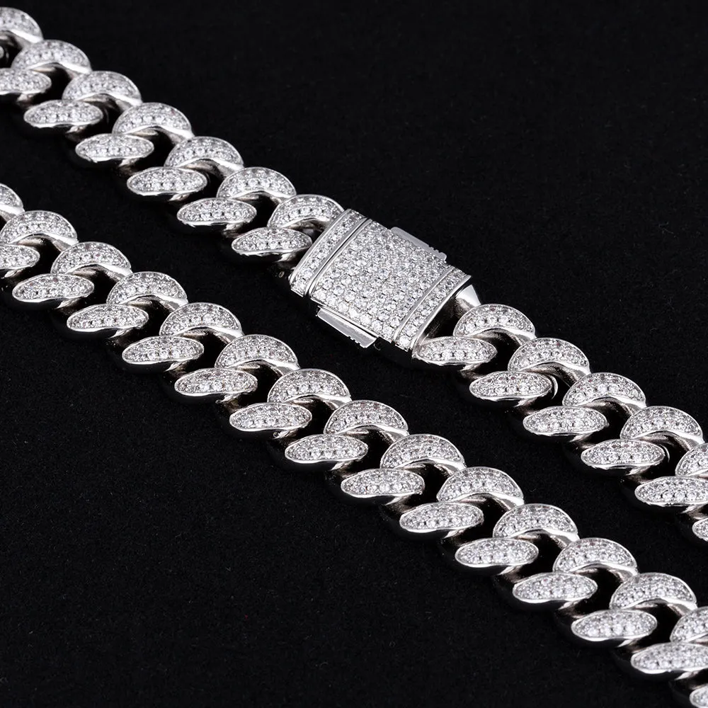 Iced Out Cuban Link Chain and Tennis Chain Set in White Gold KRKC&CO KEEP REAL KEEP CHAMPION