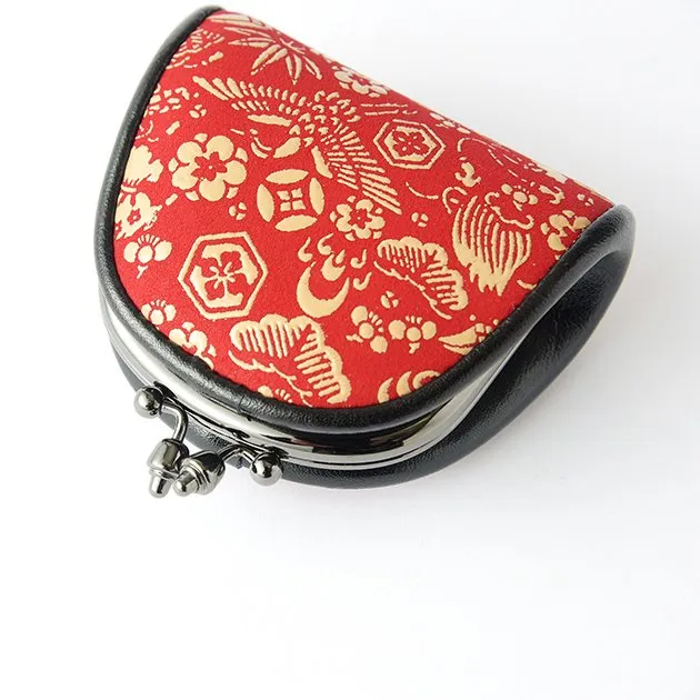 Koshu Inden Japanese Deerskin Leather with Urushi (Japanese Lacquer) Clasp Coin Purse - Good Luck Charm / Red - ,  Made in Japan,  Change Purse,  Japanese Gamaguchi Coin Purse