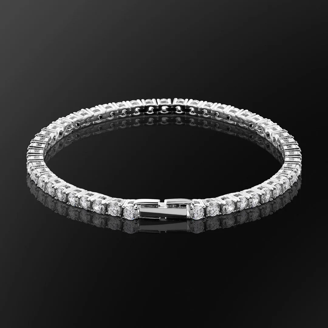 KRKC 3mm CZ Diamond Mens Tennis Chain and Bracelet Set in White Gold