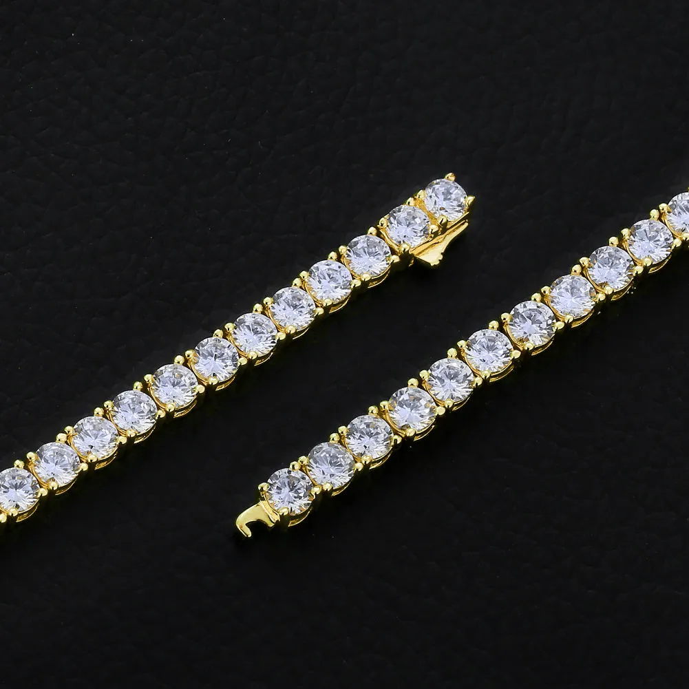 KRKC 4mm CZ Diamond Mens Tennis Chain and Bracelet Set in 14K Gold