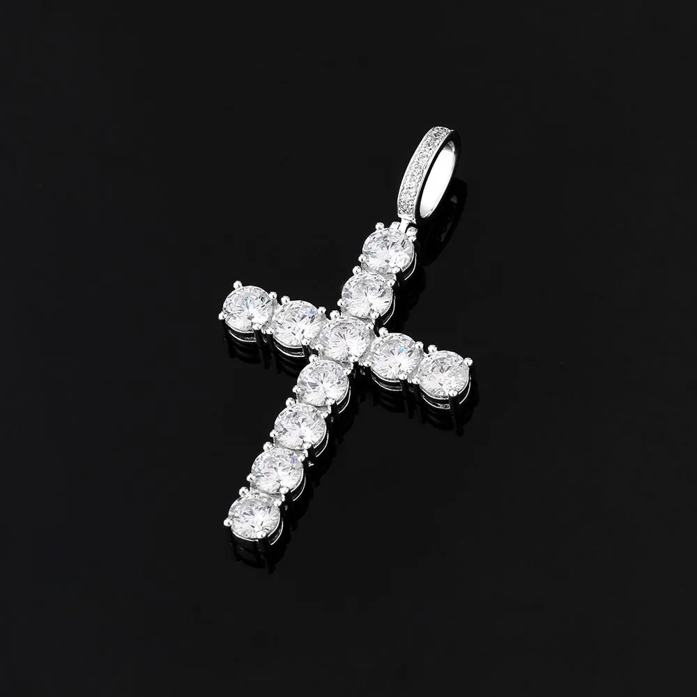 KRKC 4mm CZ Diamond Mens Tennis Chain Necklace with Iced Out Cross Pendant in White Gold/14K Gold