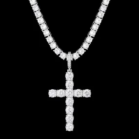 KRKC 4mm CZ Diamond Mens Tennis Chain Necklace with Iced Out Cross Pendant in White Gold/14K Gold