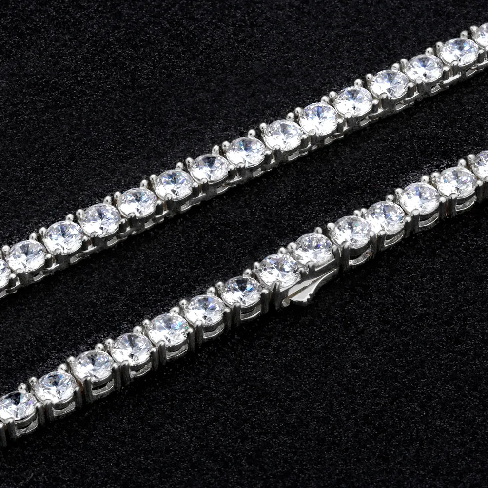 KRKC 5mm CZ Diamond Mens Tennis Chain and Bracelet Set in White Gold