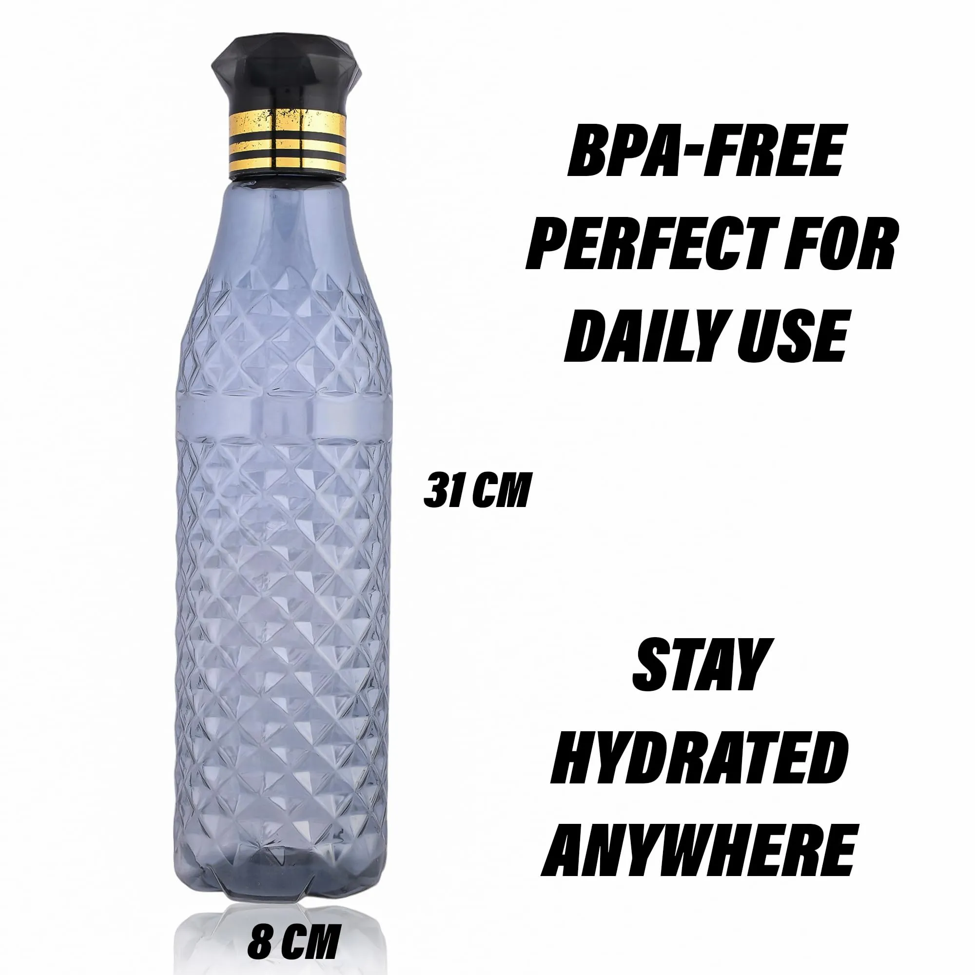 Kuber Industries Water Bottle | Plastic Water Bottle for Fridge | Water Bottle for Kitchen | Ideal for Restaurant | Water Bottle for Refrigerator | Crystal Bingo Bottle | 1 LTR | Pack of 3 | Black