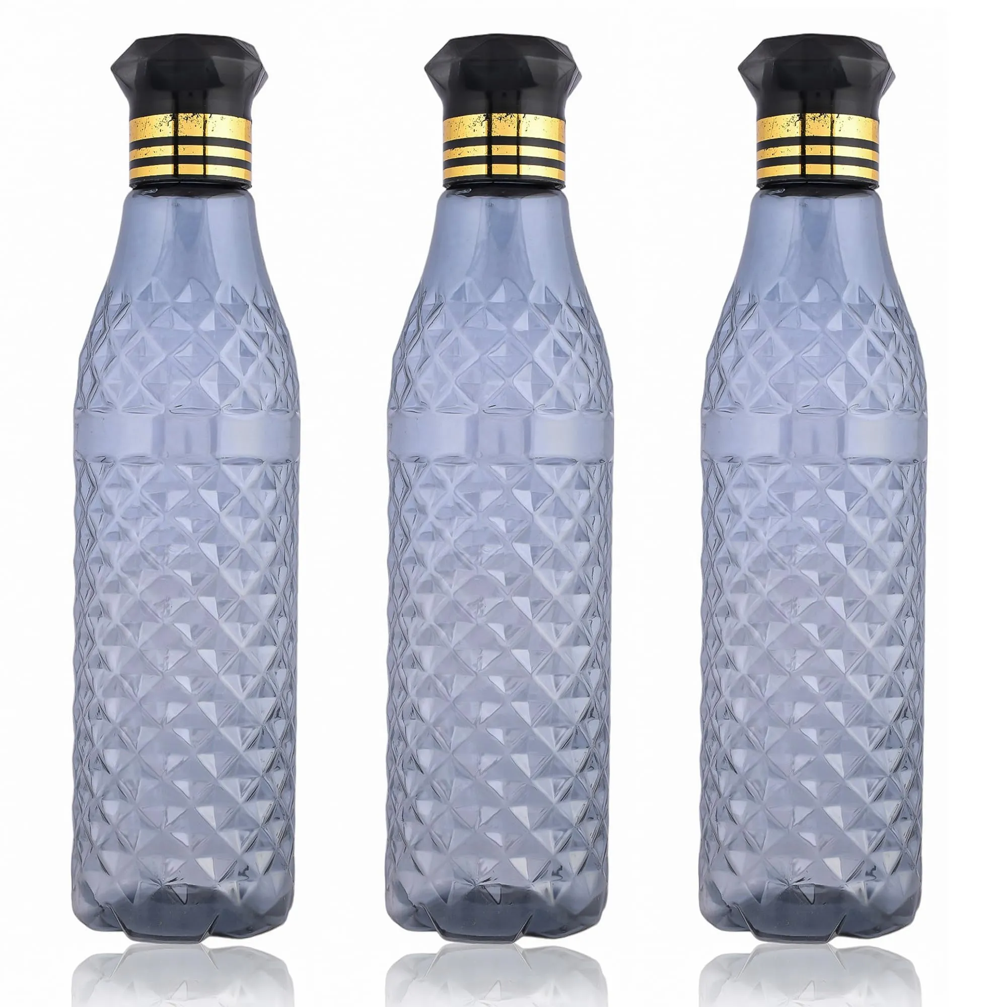 Kuber Industries Water Bottle | Plastic Water Bottle for Fridge | Water Bottle for Kitchen | Ideal for Restaurant | Water Bottle for Refrigerator | Crystal Bingo Bottle | 1 LTR | Pack of 3 | Black