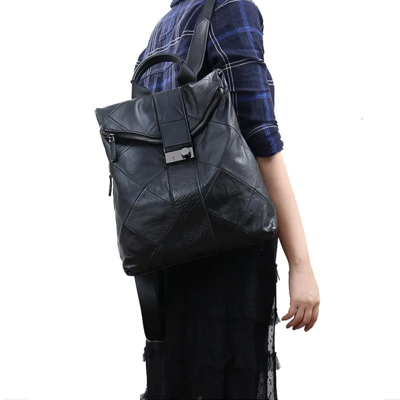 Large Capacity Women's Leather School Backpack with Anti-Theft Feature