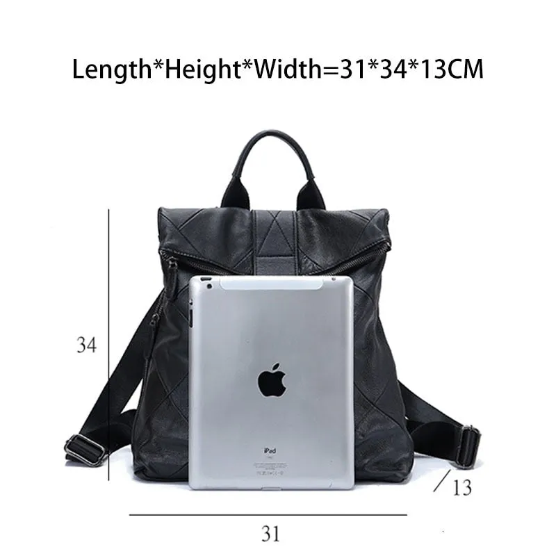 Large Capacity Women's Leather School Backpack with Anti-Theft Feature