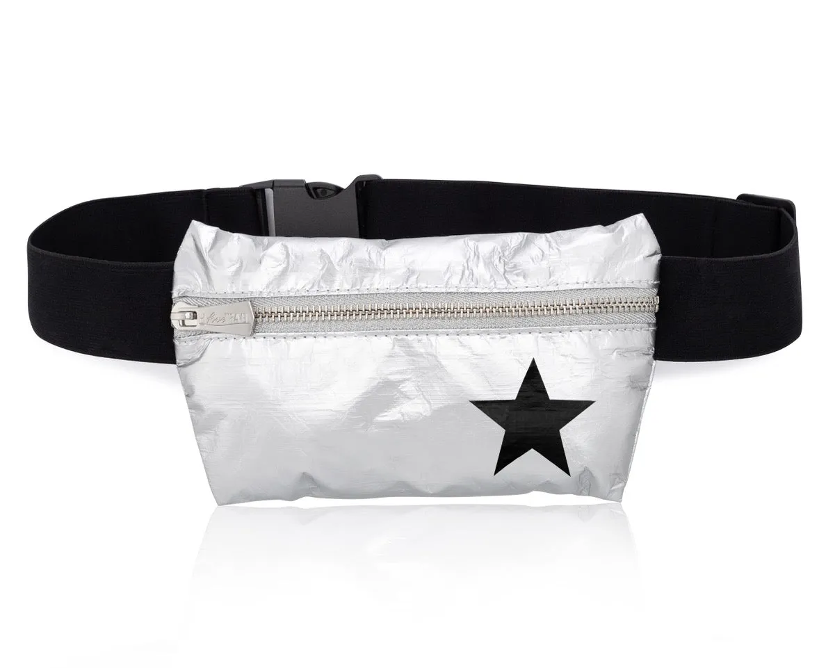 Lay Flat Fanny Pack in Silver with a Black Star