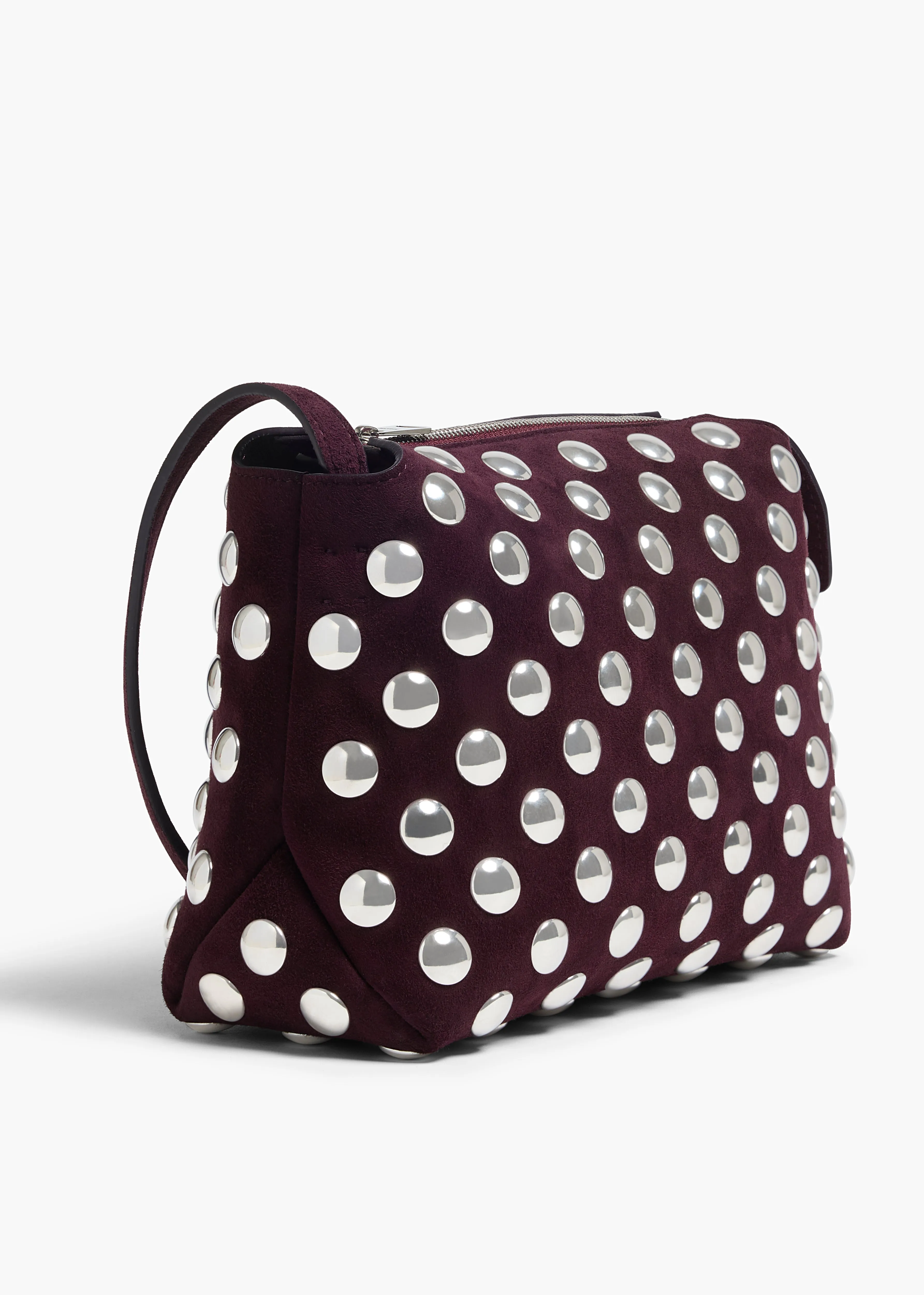 Lina Crossbody Bag in Rouge Noir Suede with Silver Studs