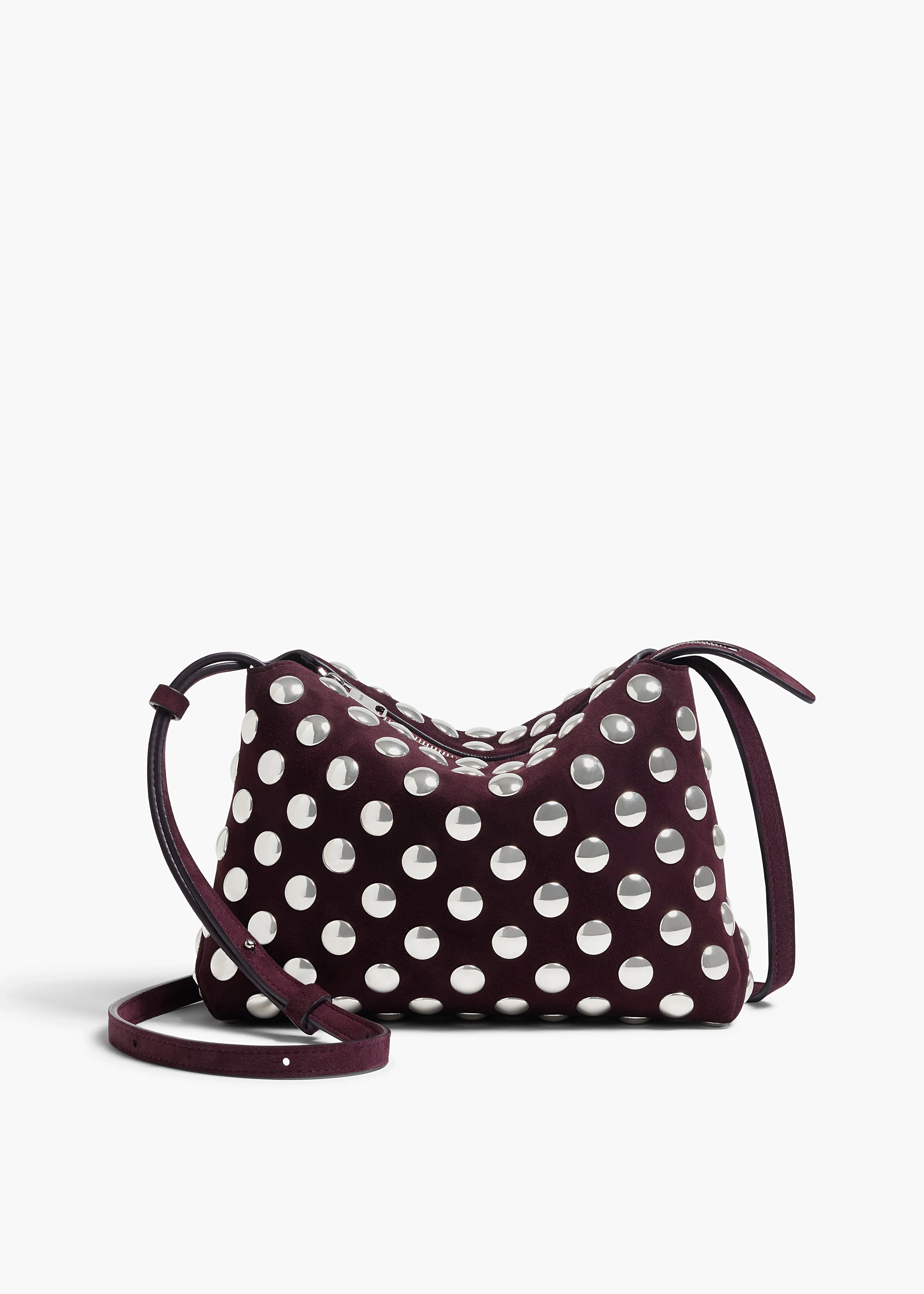 Lina Crossbody Bag in Rouge Noir Suede with Silver Studs