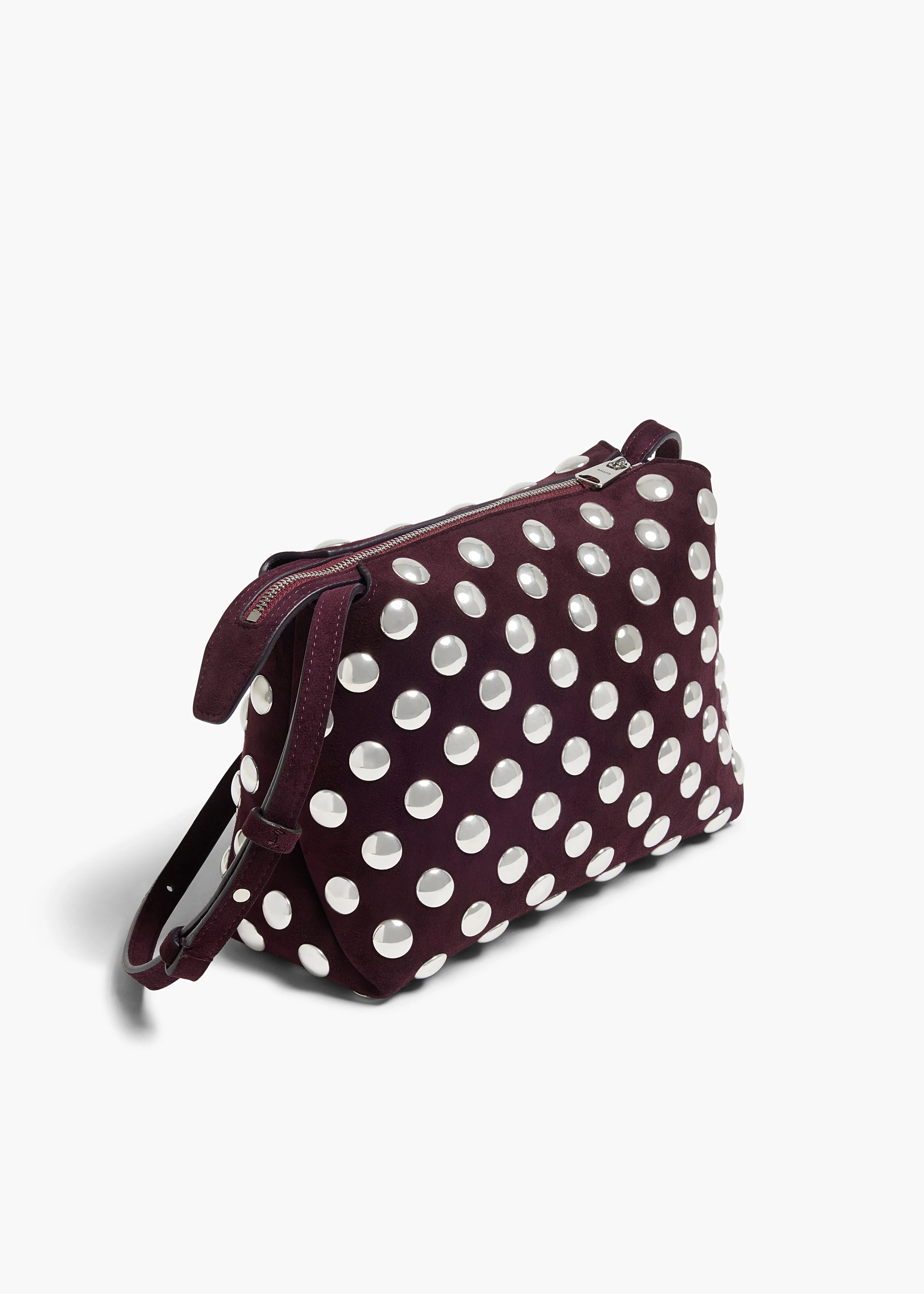 Lina Crossbody Bag in Rouge Noir Suede with Silver Studs