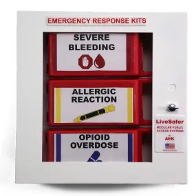 LiveSafer Emergency Response Low Profile 4" Deep Cabinet with Severe Bleeding, Allergic Reaction, Opiod Overdose Cases