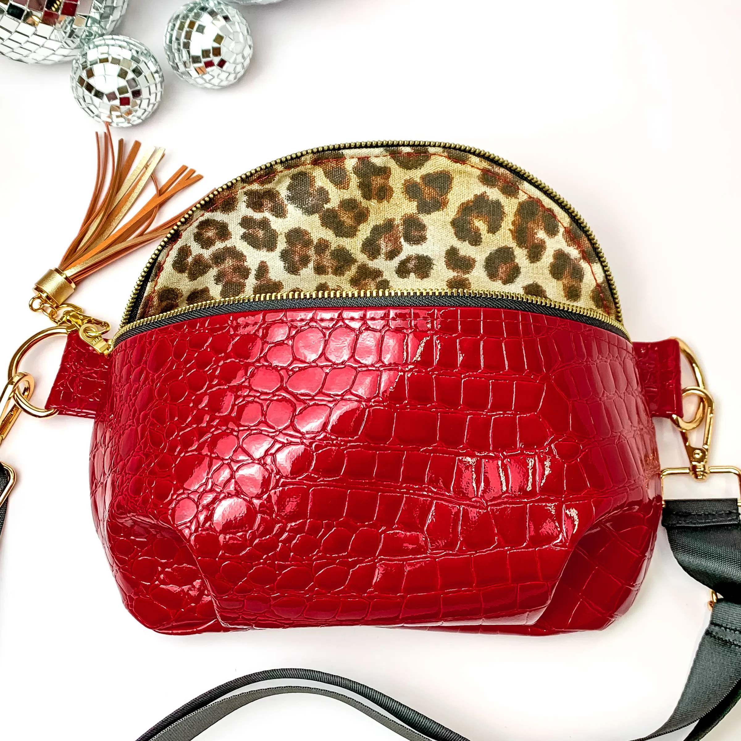 Makeup Junkie | Vixen Sidekick with Adjustable Strap in Cherry Red Croc Print