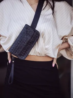 MANDRN ZIGGY WOVEN LEATHER FANNY PACK - BLACK