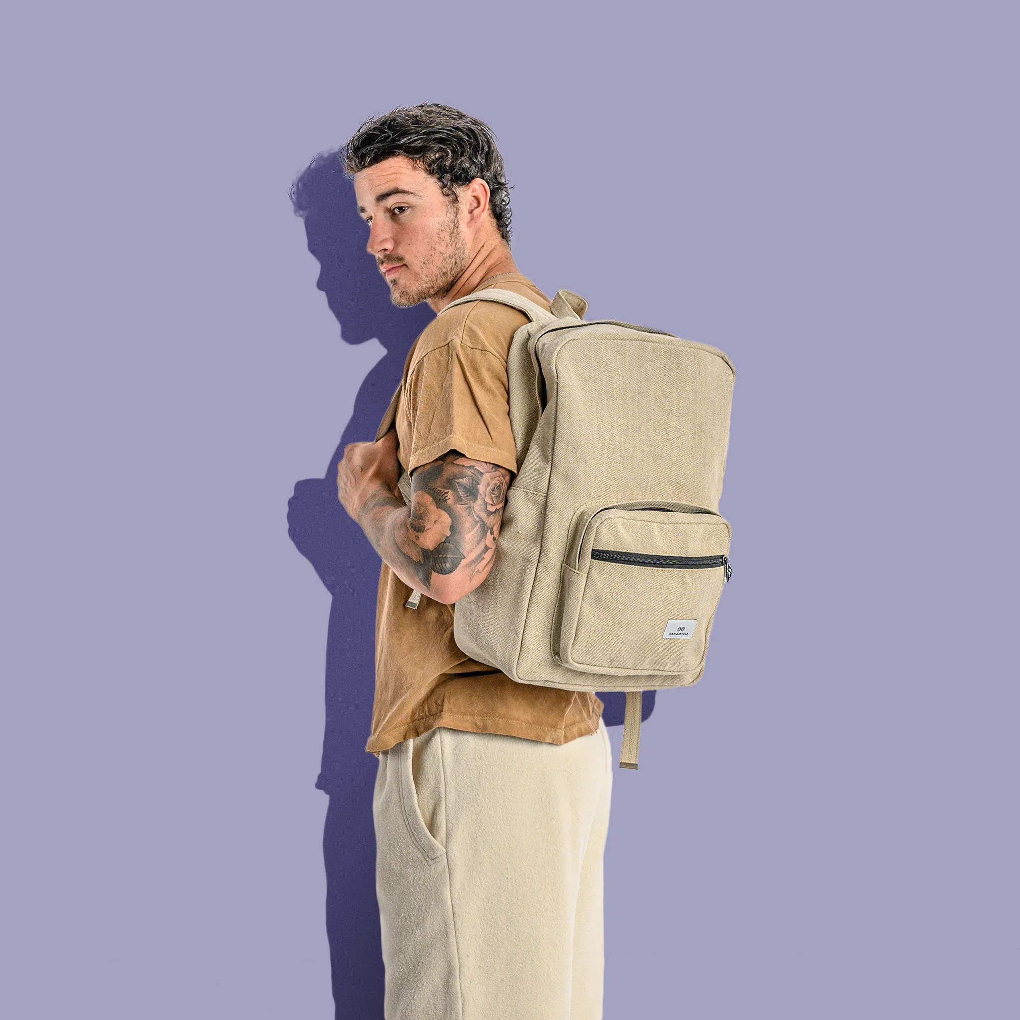 MASSACHUSETTS 100% Organic Hemp Stiff Canvas Backpack With Luggage Handle Pocket Sleeve (17x11x6)