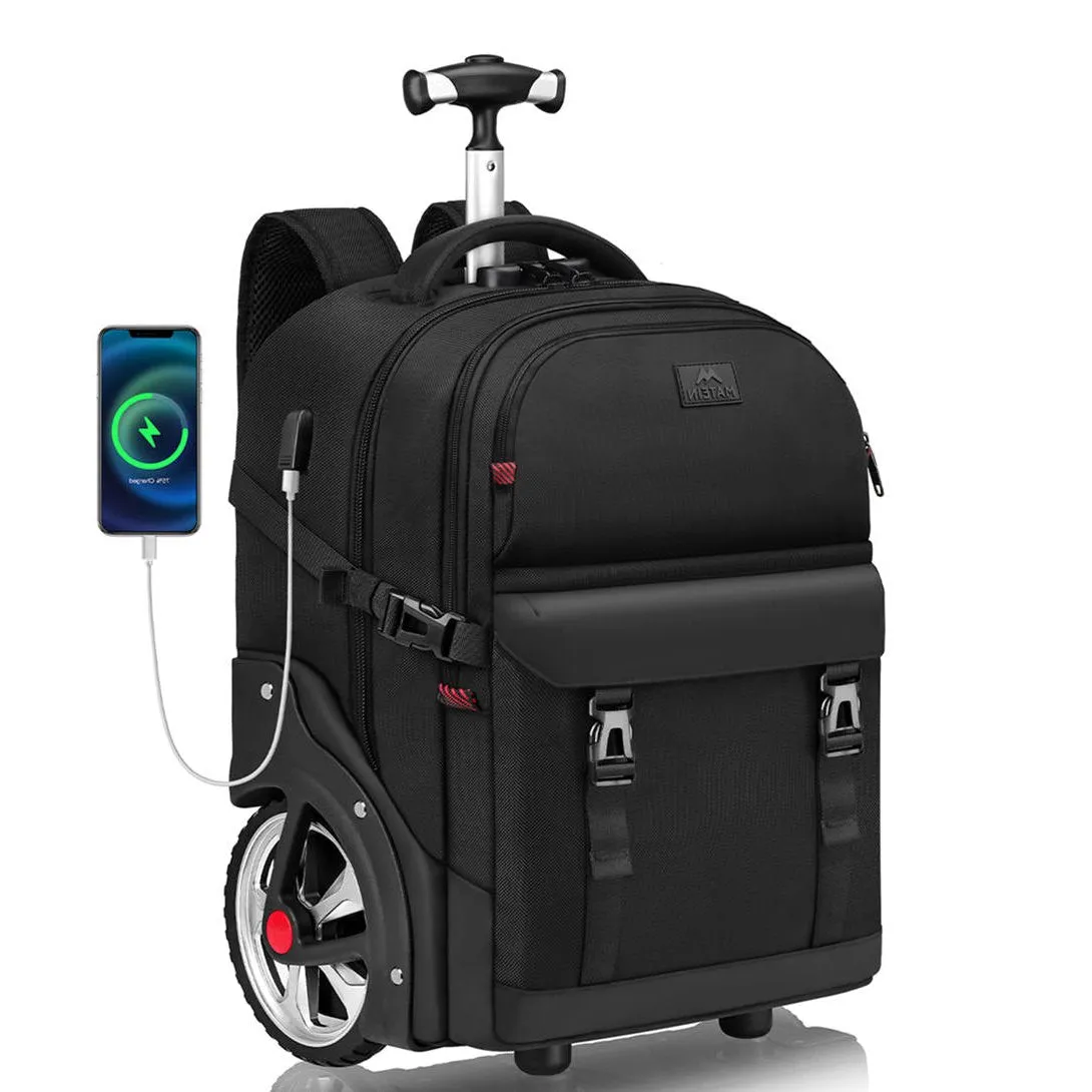 MATEIN Black Rolling Backpack with Combination Lock