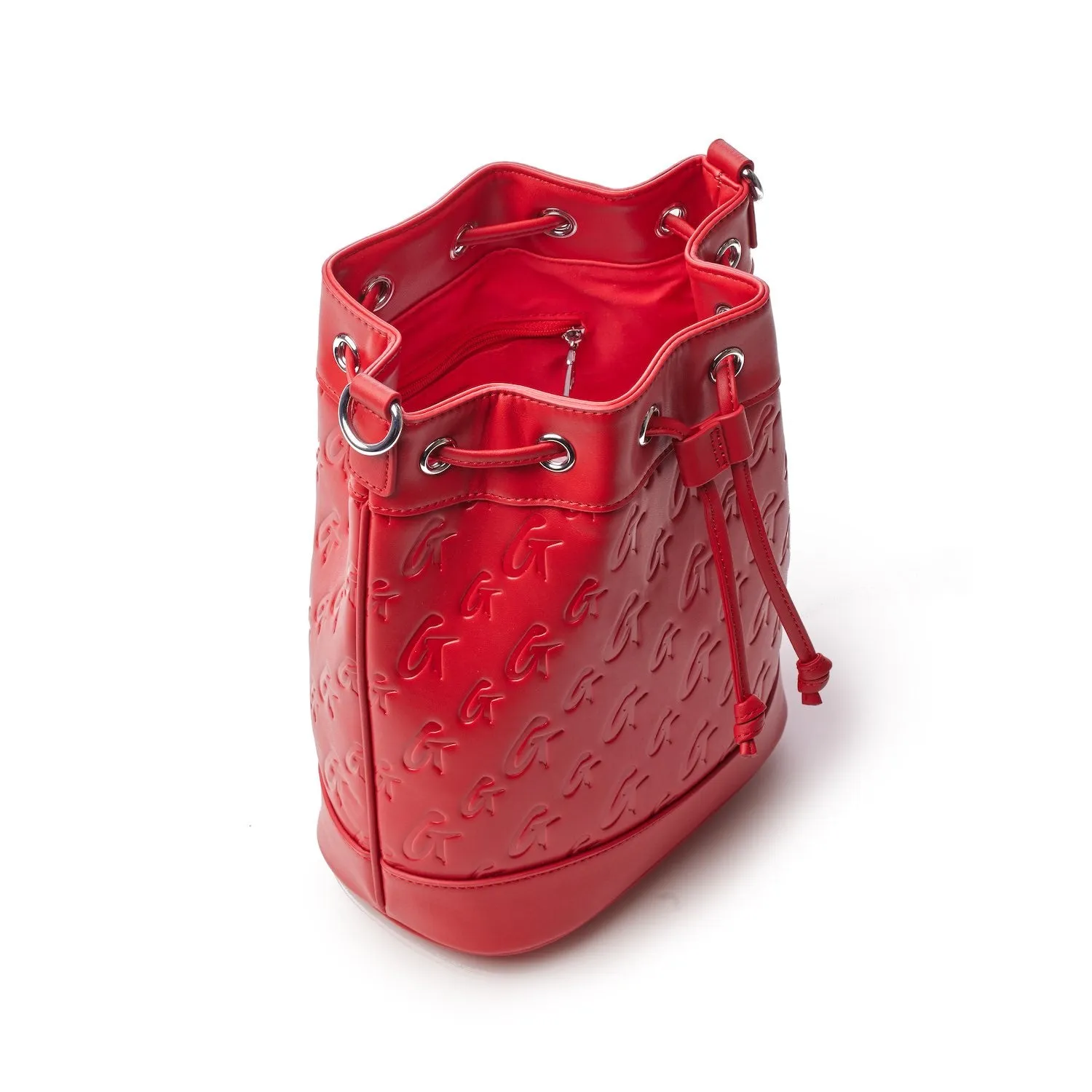 MEDIUM MONOGRAM BUCKET BAG - RED