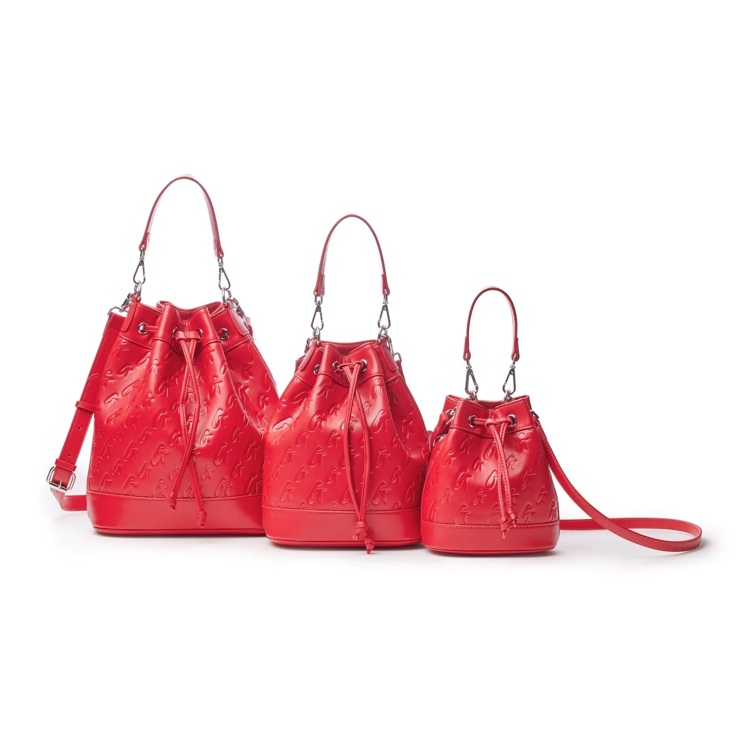 MEDIUM MONOGRAM BUCKET BAG - RED