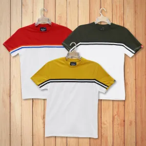 Men Color Blocked Round Neck Regular Fit Casual Tshirt Combo Pack of 3 (Red, Green, Yellow)