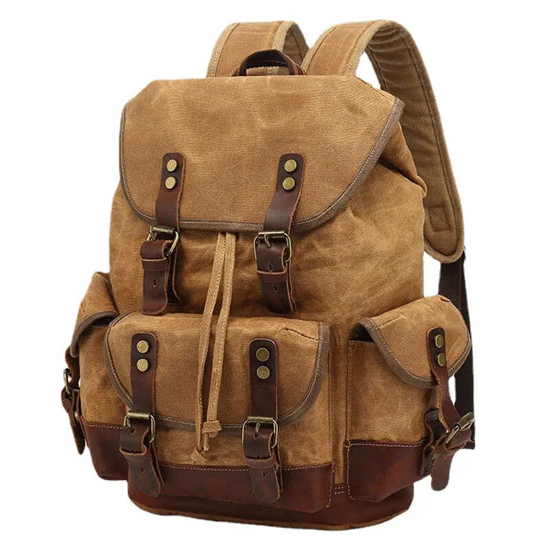 Men Vintage Canvas Leather Wear-resistant Anti-theft Waterproof Backpack Leisure Travel Bag