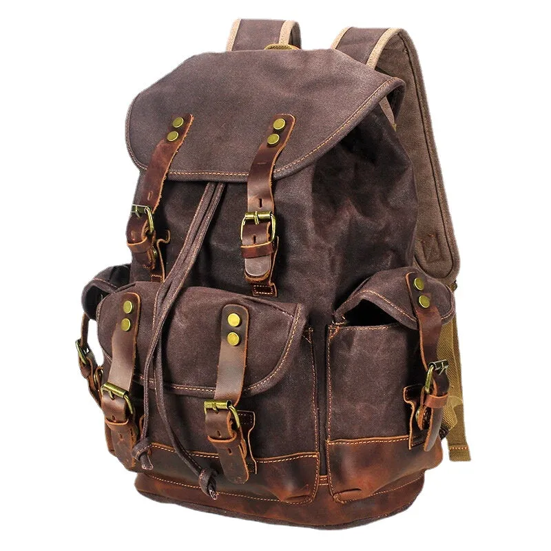 Men Vintage Canvas Leather Wear-resistant Anti-theft Waterproof Backpack Leisure Travel Bag