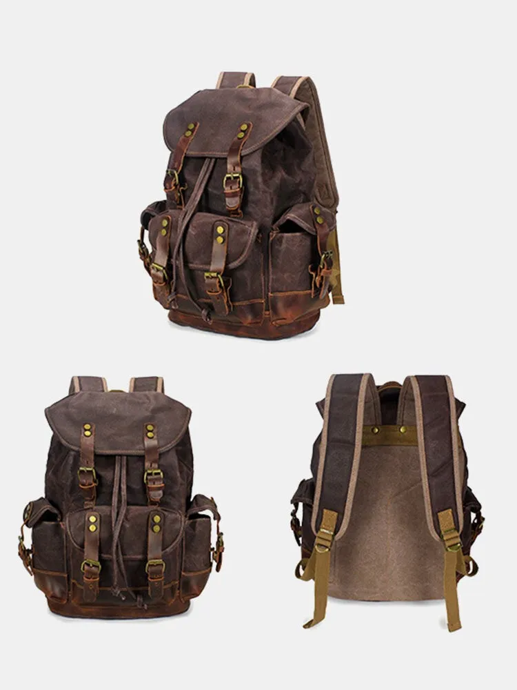 Men Vintage Canvas Leather Wear-resistant Anti-theft Waterproof Backpack Leisure Travel Bag