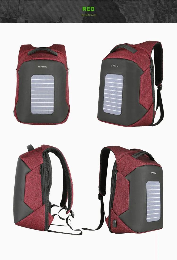 Men's Anti-Theft Solar Powered 10W Laptop Backpack with USB Charging