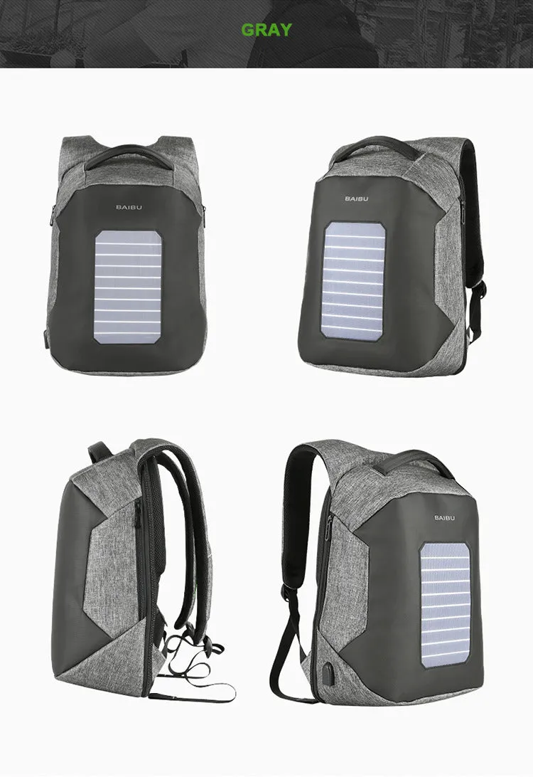 Men's Anti-Theft Solar Powered 10W Laptop Backpack with USB Charging