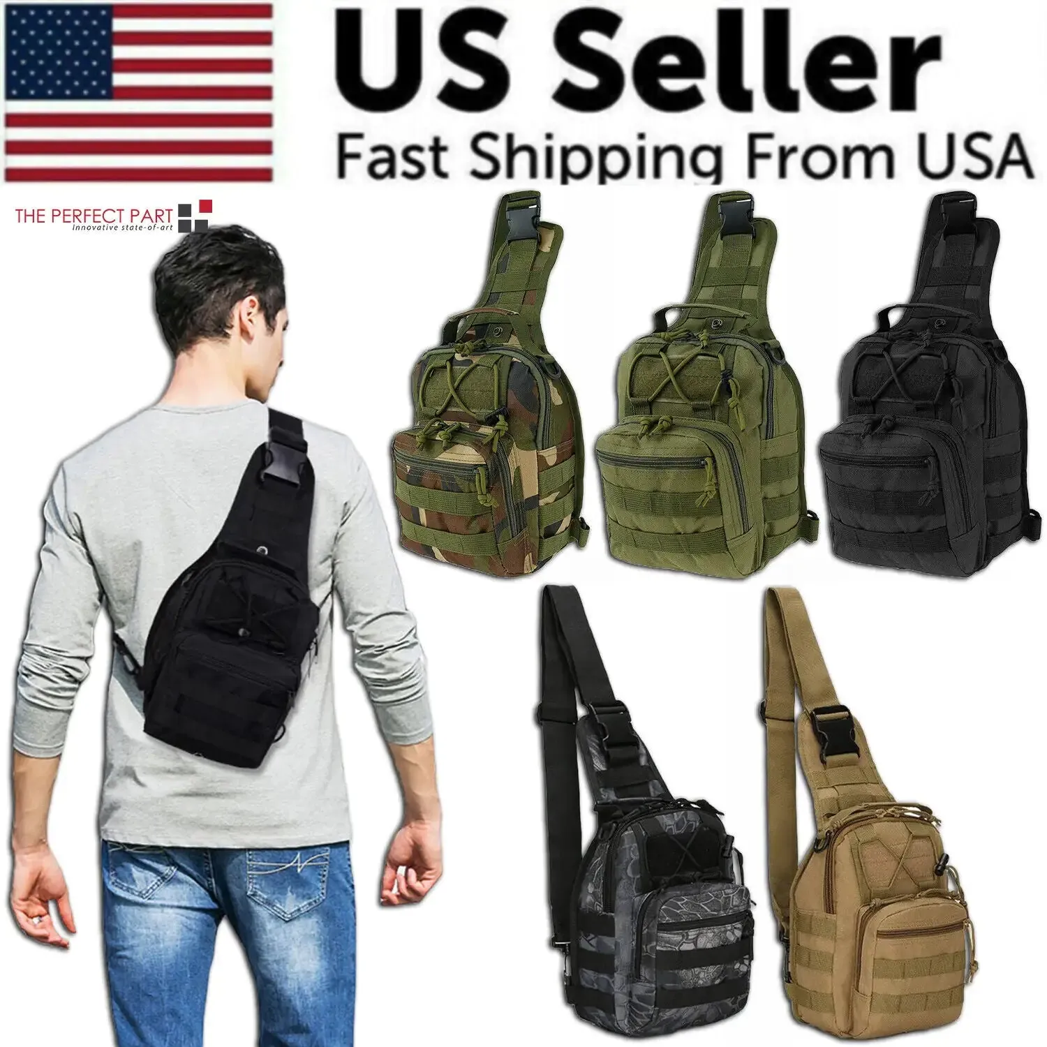 Mens Backpack Tactical Sling Shoulder Bag Molle Travel Chest Pack Outdoor Hiking bag