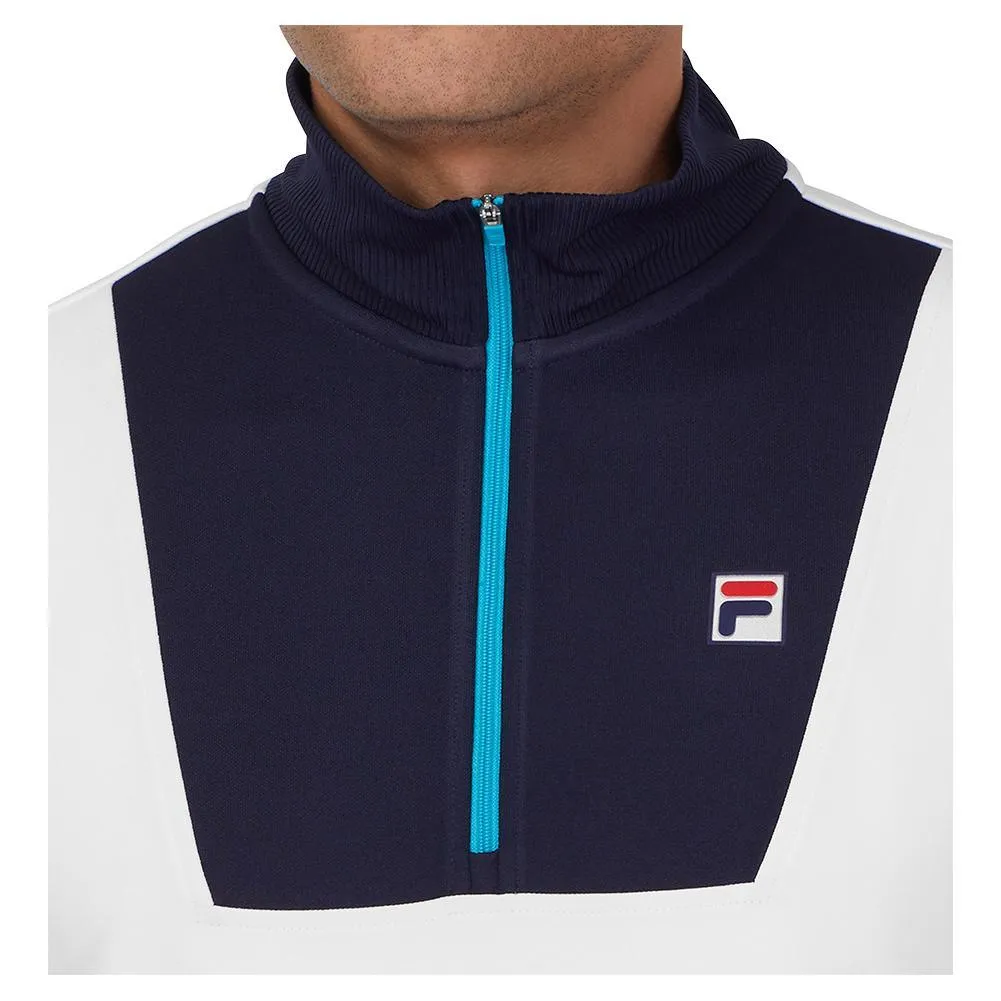 Men`s Groundbreaker Long Sleeve 1/4 Zip Tennis Top White and Navy