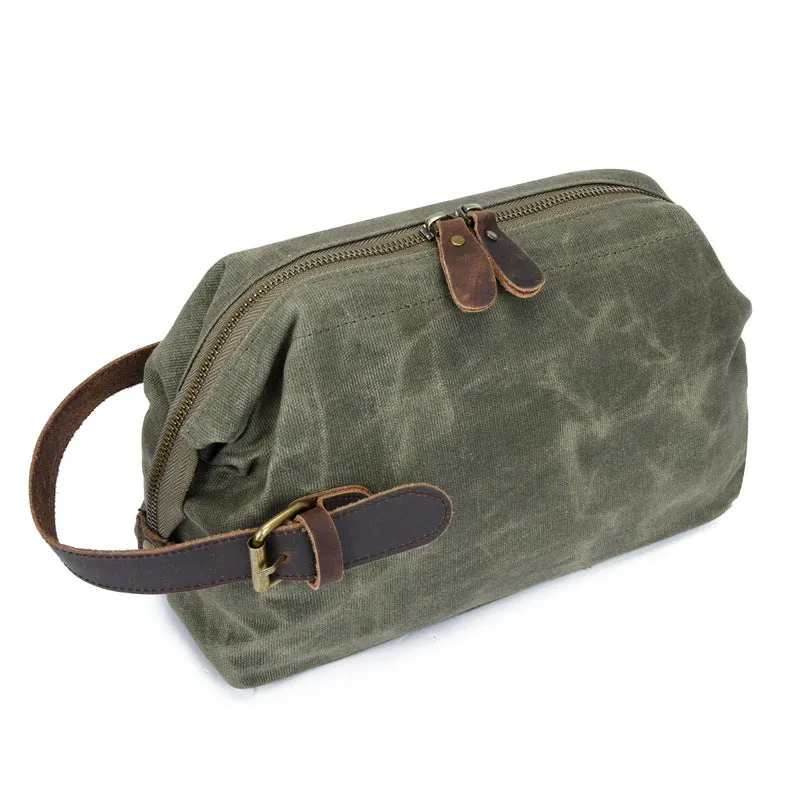 Mens Travel Toiletry Bag Canvas Leather Cosmetic Makeup Organizer Portable Shaving Kits