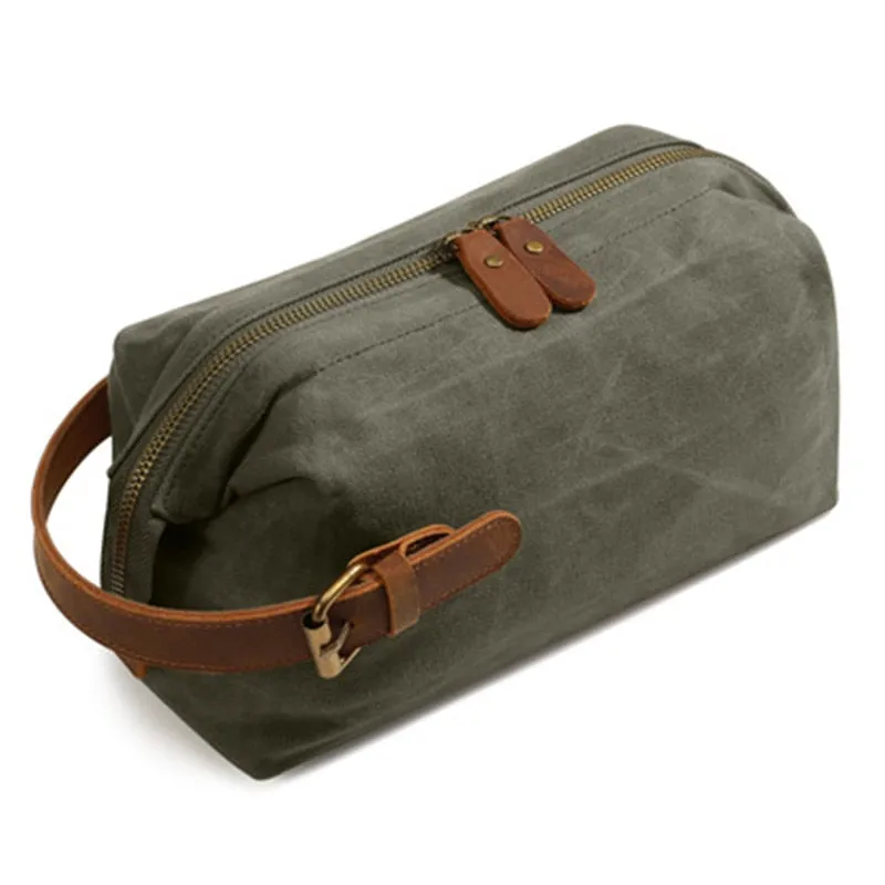 Mens Travel Toiletry Bag Canvas Leather Cosmetic Makeup Organizer Portable Shaving Kits