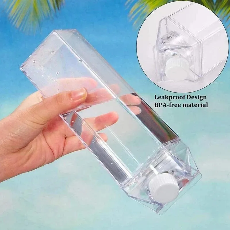 Milk Carton Water Bottle Plastic Square Transparent Drink Storage