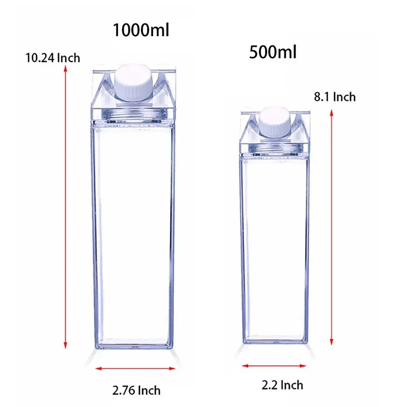 Milk Carton Water Bottle Plastic Square Transparent Drink Storage