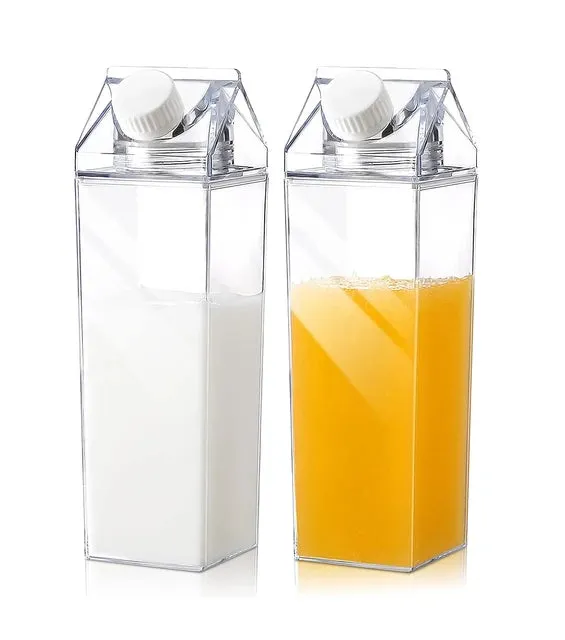 Milk Carton Water Bottle Plastic Square Transparent Drink Storage