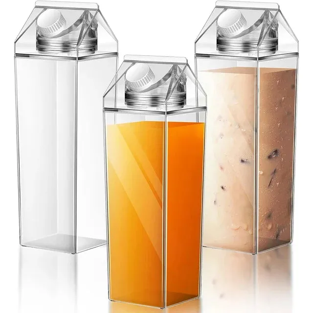 Milk Carton Water Bottle Plastic Square Transparent Drink Storage