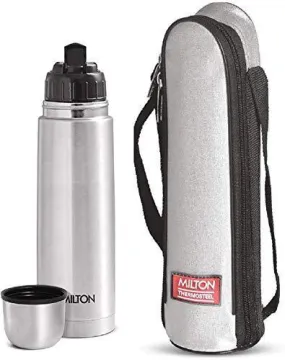 Milton Flip Lid 500 Thermosteel 24 Hours Hot and Cold Water Bottle with Bag, 500 ml, Silver