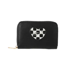 Miniso Heart Shape Plaid Women’s Short Wallet with Round Zipper (Black)