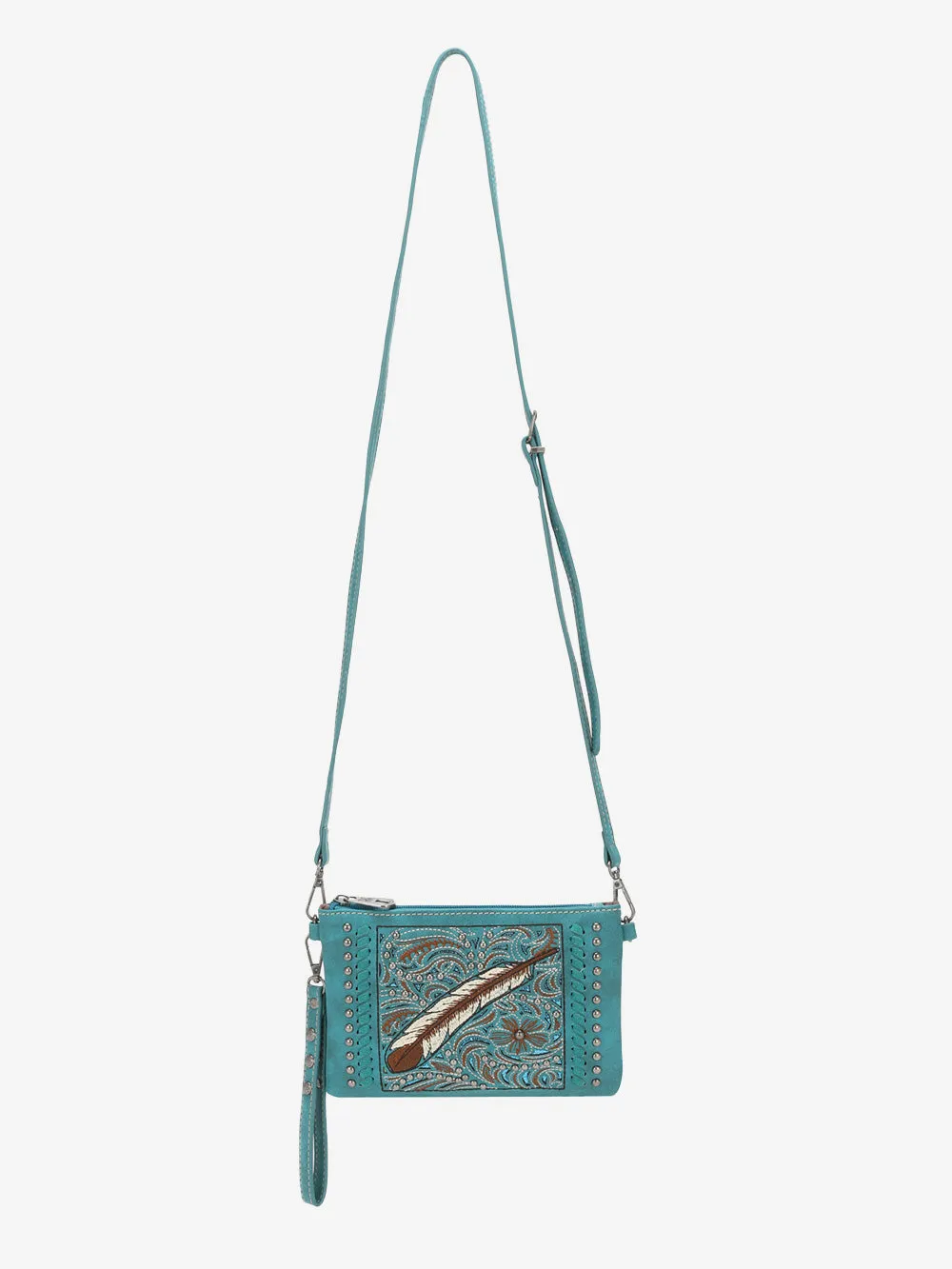 Montana West Cut-out Embroidered Feather Wristlet