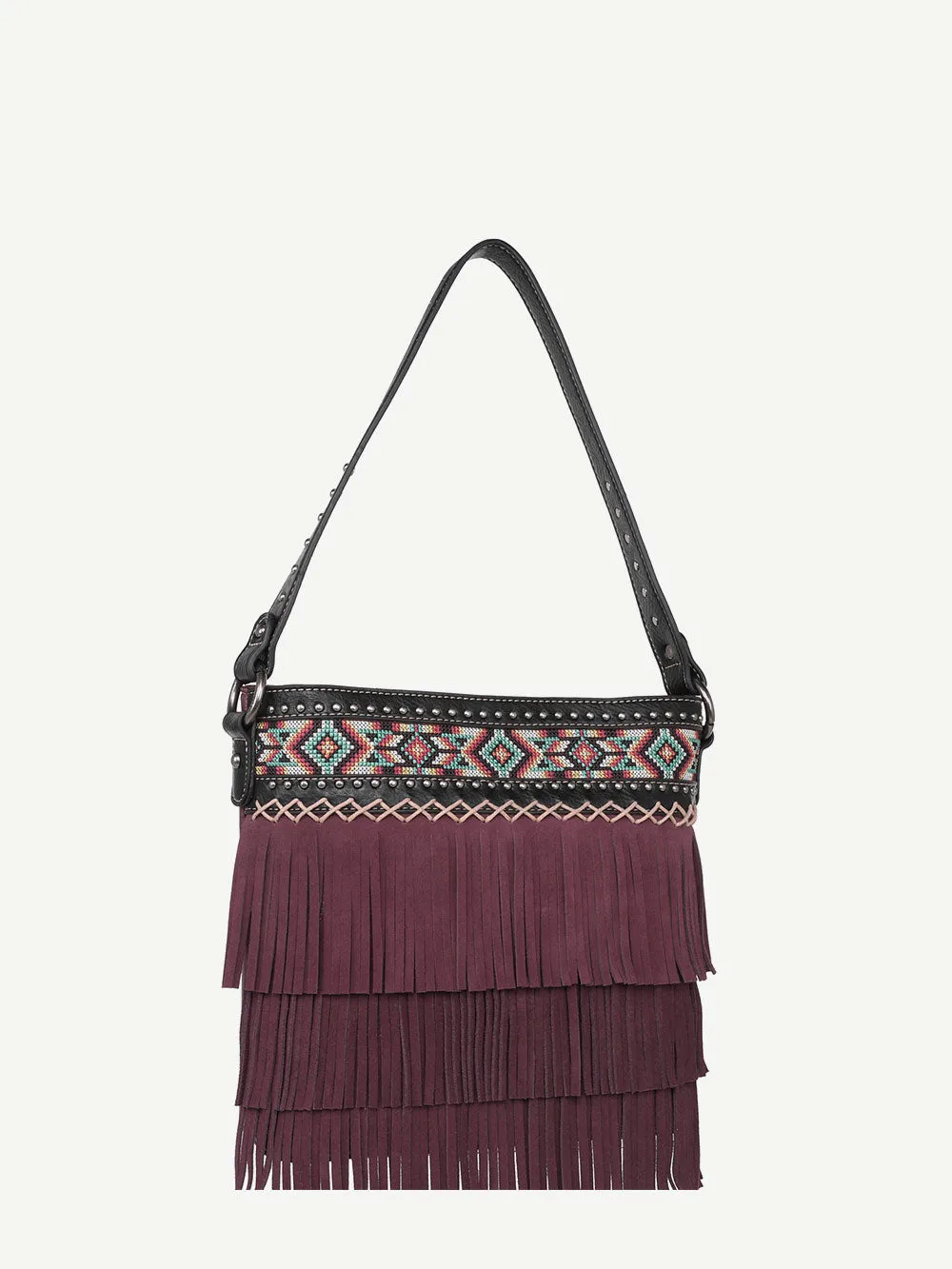 Montana West Embroidered Aztec Fringe Concealed Carry Hobo