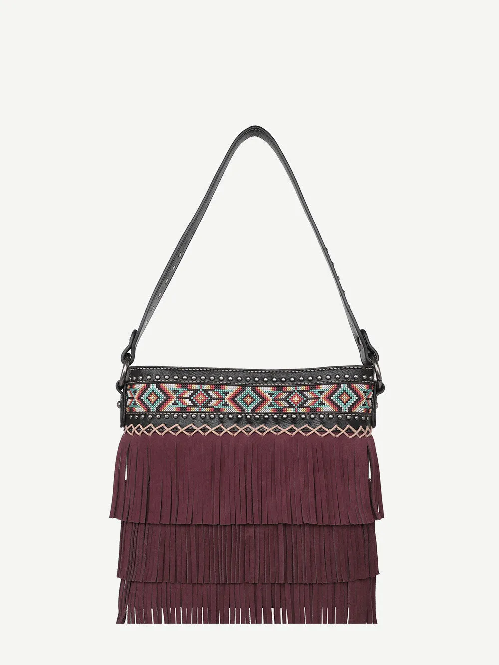 Montana West Embroidered Aztec Fringe Concealed Carry Hobo