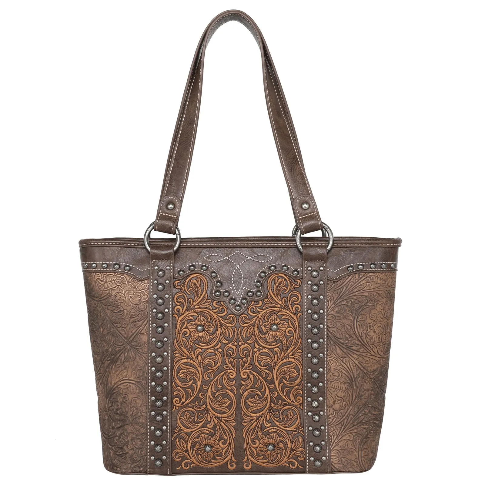 Montana West Floral Embroidered Embossed Studded Tote Bag