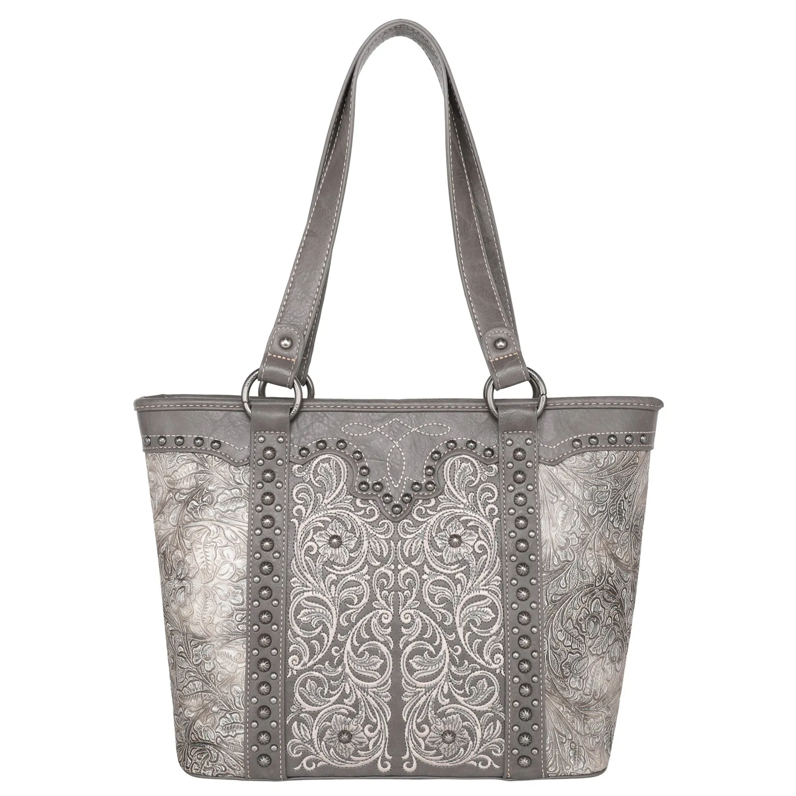 Montana West Floral Embroidered Embossed Studded Tote Bag