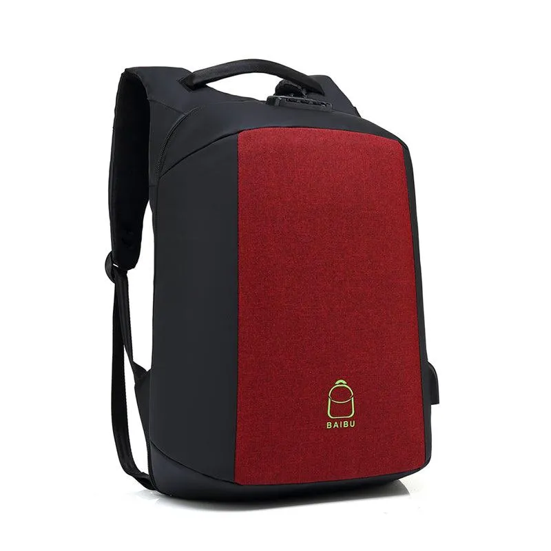 Multi-function Waterproof Nylon Anti-theft Computer Backpack With Changing And Auxiliary Port-Red