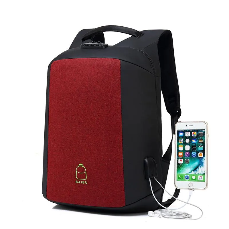 Multi-function Waterproof Nylon Anti-theft Computer Backpack With Changing And Auxiliary Port-Red