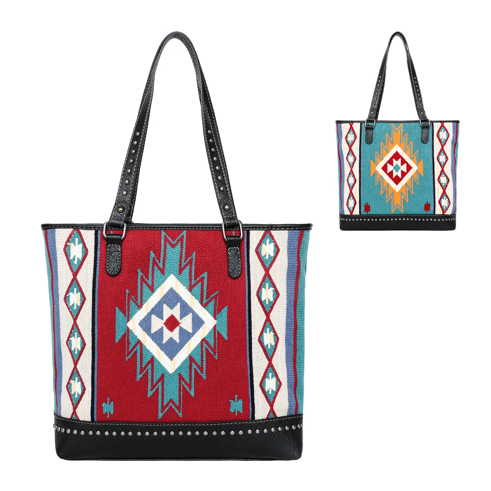 MW1105G-8317 Montana West Aztec Tapestry Tote (Double Sided Design) - Black